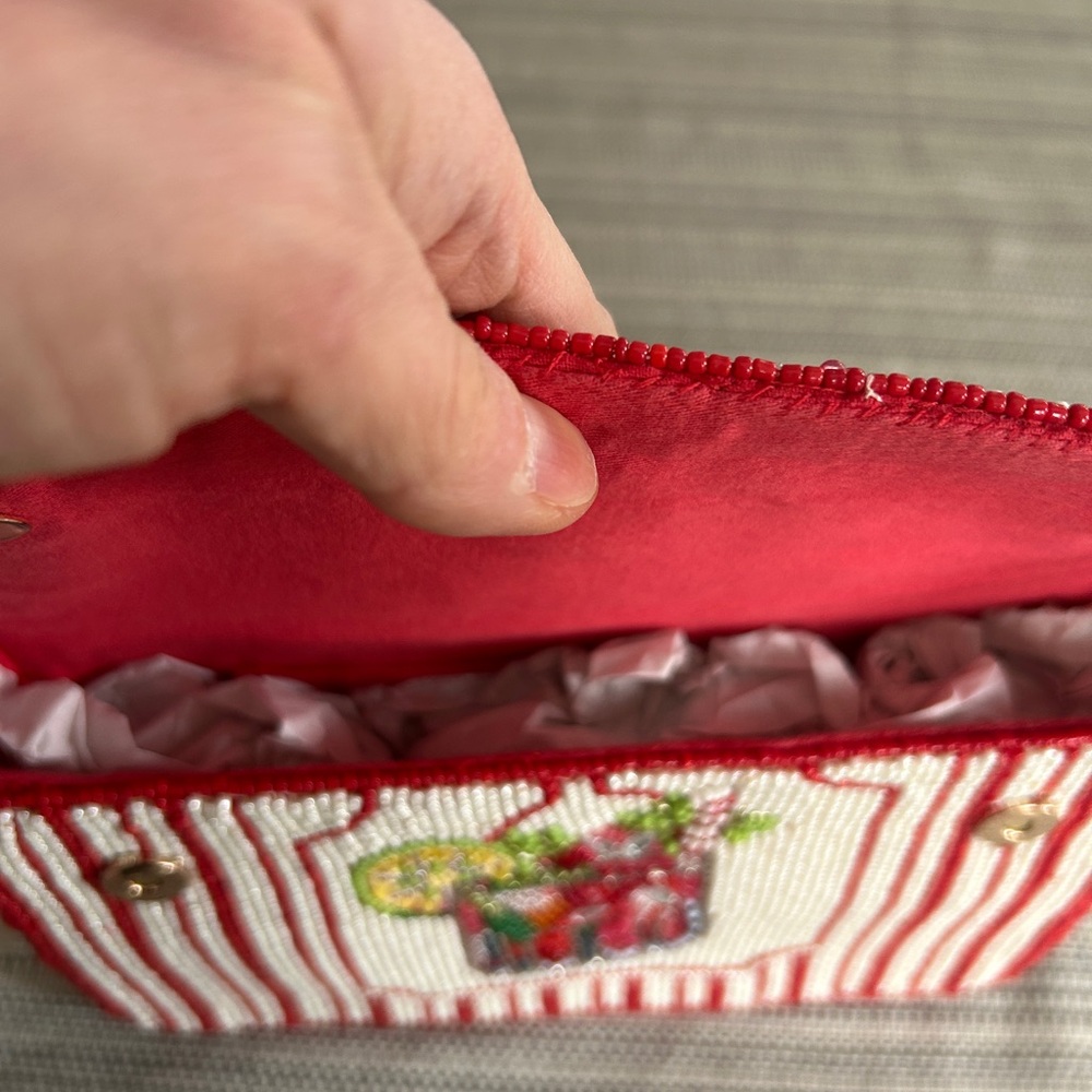 Anthropologie Red and White Beaded Shoulder Bag - Picture 4 of 5